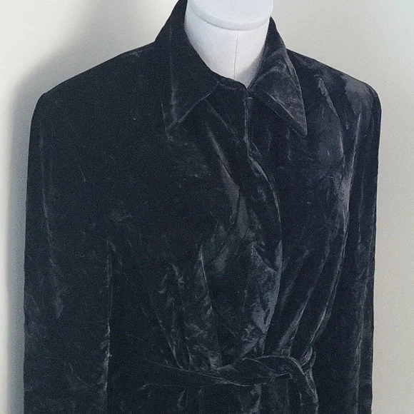 Vintage Y2K Jones New York Black Crushed Velvet Belted Jacket Sz 10 - Picture 5 of 11